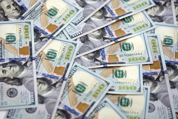 Lots of american dollar bills in big stack. United states money banknotes