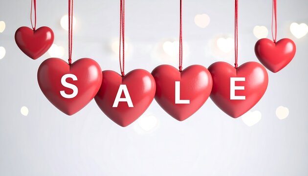 Red hearts spelling out "SALE" on strings