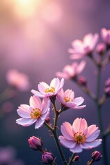 Blurred floral bokeh, muted pinks & lavenders, dreamy romantic feel, pastel, purple