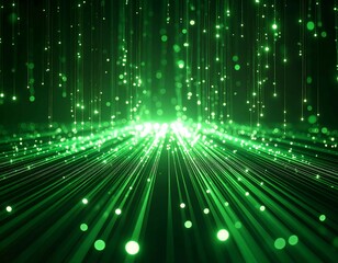 Abstract digital display with glowing green particles