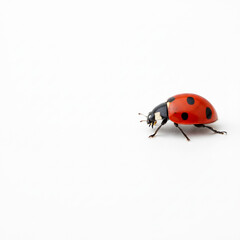 Naklejka premium Adorable ladybug crawling across a pristine white surface, bringing good luck and vibrant color to any springtime project or cheerful design