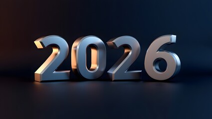 Metallic silver numbers 2026 on a dark background.