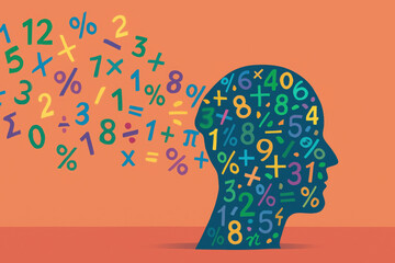 Silhouette of a Human Head Filled with Colorful Mathematical Symbols and Numbers mathematics education