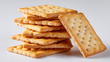 Stack of square crackers on white background. AI image