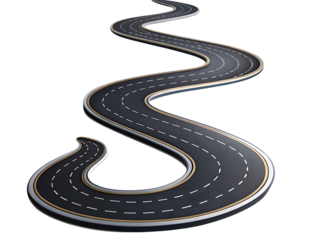 Serpentine Asphalt Road with White and Yellow Lines on Background highway street isolated on a transparent background