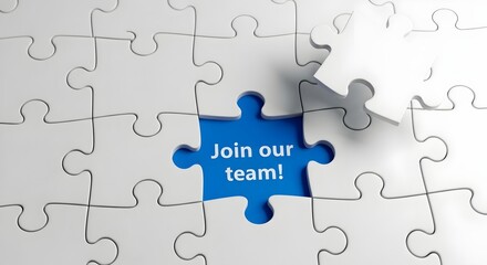 Fototapeta premium Join Our Team: Puzzle Piece Completion for Career Opportunities, Recruitment, and Team Building
