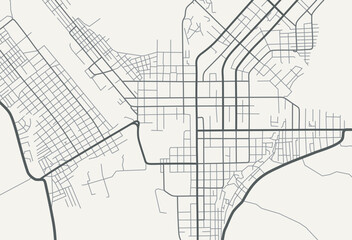 Line scheme of roads. Town streets on the plan. Urban environment, architectural background. Petropavlovsk city map. Vector
