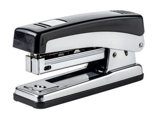 PNG of a stapler with pins, isolated on transparent background, stock photo style