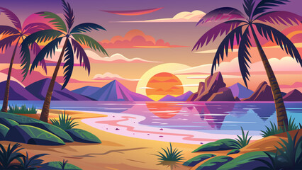 vector-art--tropical-beach-with-palm-trees--pastel (1)