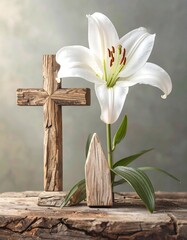 Simple Easter still life with cross and lily