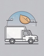 Simple graphic of a delivery truck with a leaf