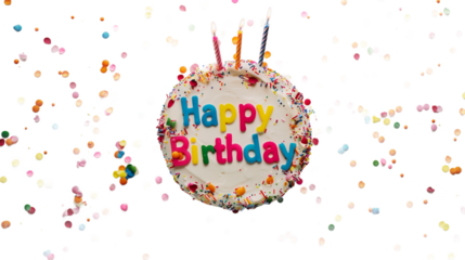 Joyful Birthday Cake with Bright Confetti and Glowing Candles for a Festive Celebration