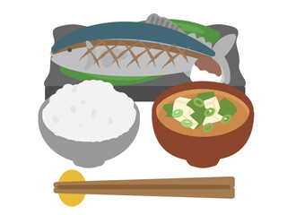 焼き魚定食（秋刀魚）イラスト