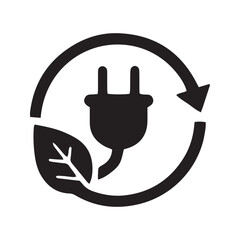 Green Energy Vector Icon with Leaf and Power Plug Symbol for Eco-Friendly Electricity and Sustainability
