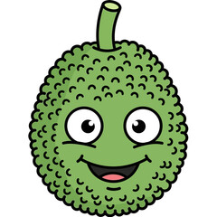 Cartoon jackfruit with a smiling face isolated on a white background.
