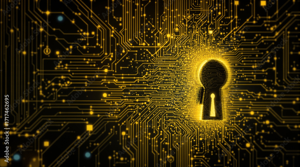 Poster digital security concept - key in keyhole