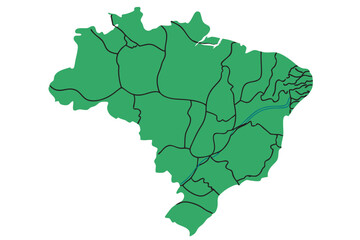 Outline Map Of Brazil Divided Into States With River green