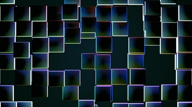 四角形がランダムに動くループアニメーション1　プリズムカラー