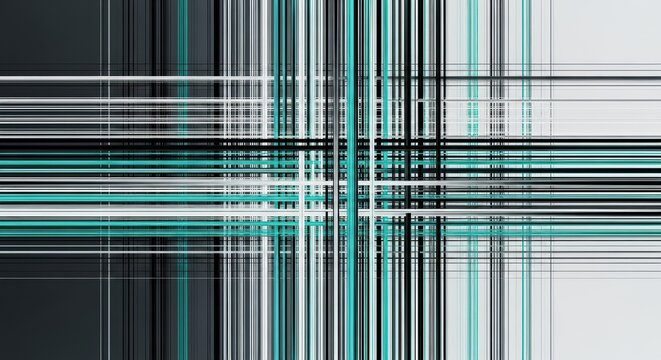 Modern Digital Plaid Texture: A contemporary abstract background with a digital plaid or tartan pattern in teal, white, and black, a modern take on a classic design. - Powered by Adobe