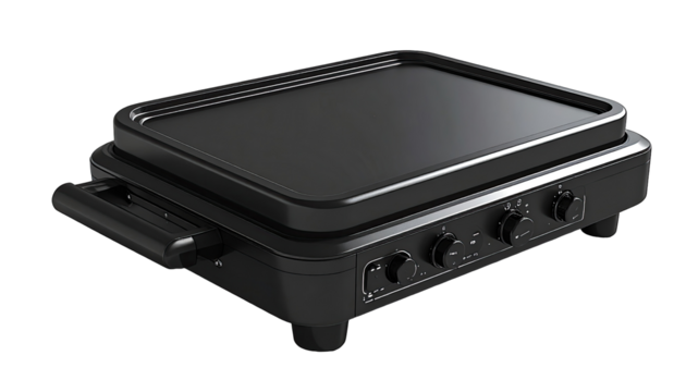 Black countertop griddle with controls