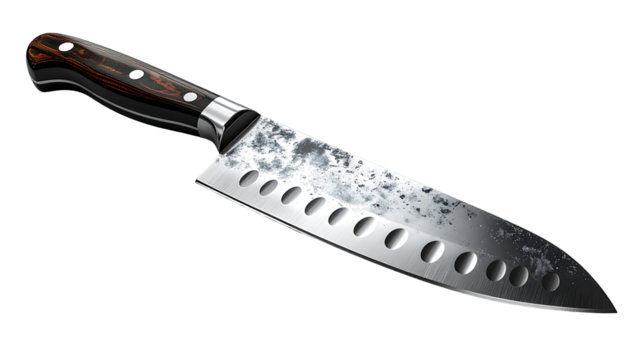 A long, sharp knife with a wooden handle