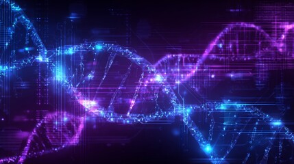 Futuristic concept art merging ai with dna  glowing double helix intertwined with digital circuits