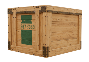 Isolated vintage style military crate, antique weathered wooden cargo container closeup