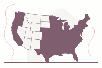 US map with highlighted Western states and abstract shapes United States map of