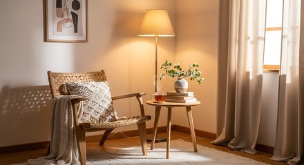 Cozy Reading Nook with Warm Lighting.
