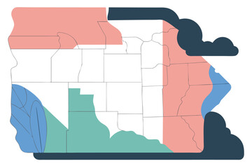 Abstract Map of United States Regions with Organic Shapes vector illustration