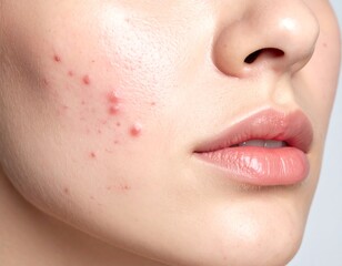 Fototapeta premium Close-up of a young woman's face with acne