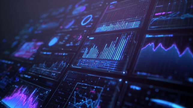 Futuristic holographic data analysis glowing light chart