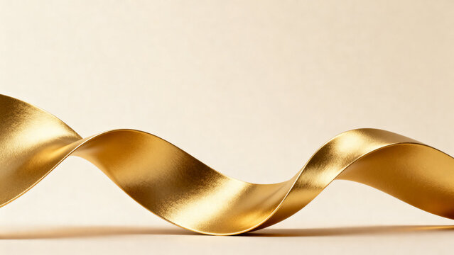 Golden ribbon with wavy form on neutral background