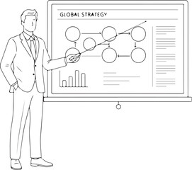 Man Using Laser Pointer Presenting on Screen Line Art