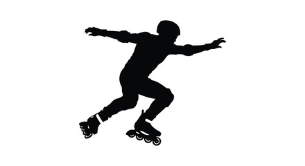 Silhouette of a young person dynamically roller skating in mid air