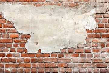 Weathered brick wall with peeling paint texture. AI generated