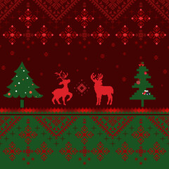 Christmas theme background illustration with motif of reindeers and snowflakes