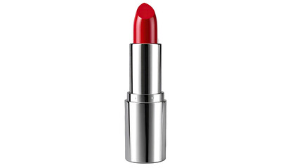Fototapeta premium A glossy red lipstick in a silver tube