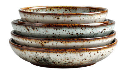 Stacked ceramic bowls with mottled glaze