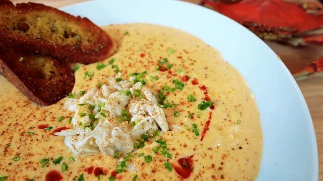 She Crab Soup, a creamy Southern seafood bisque made with crab roe and rich spices, perfect for gourmet dining, coastal cuisine menus, and elegant seafood recipes.