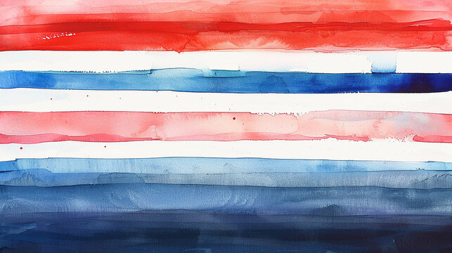 Watercolor horizontal stripes flag color red white blue 