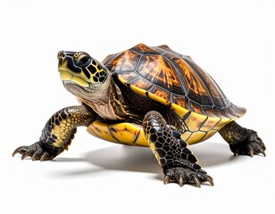 Fototapeta premium Red-Eared Slider Turtle on a White Background