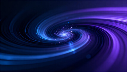 Abstract cosmic swirl with glowing blue and purple hues, depicting a spiral galaxy or nebula effect