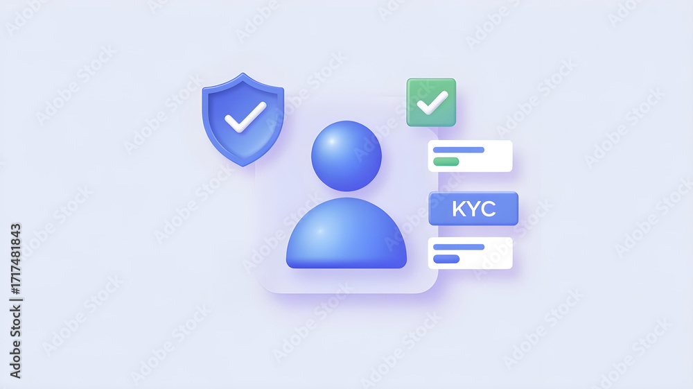 Poster a 3d user profile icon with a checkmark shield.