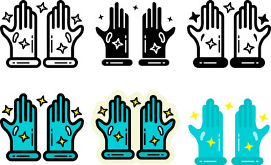 cleaning gloves icons set monochrome and colorful variations
