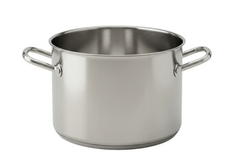Isolated shiny stainless steel cooking pot with handles, kitchenware utensil item