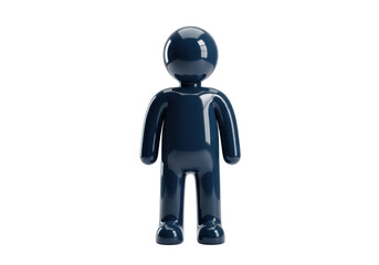 Isolated Small Toy Man Figure on Plain Background, Dark Blue Color with Smooth Glossy Surface