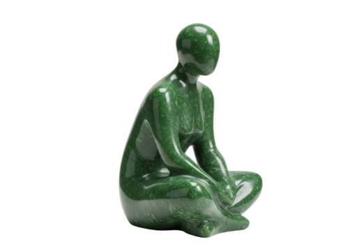 Isolated green marble statue of a female nude figure sitting cross legged, a feminine design