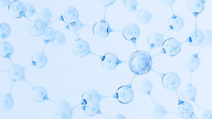 Abstract Molecule and Atom Structure Model - Science, Medical Background, Skincare Technology, and Cosmetic Innovation. 3d rendering.