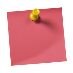 blank red sticky post it note with yellow pushpin isolated on white and transparent background